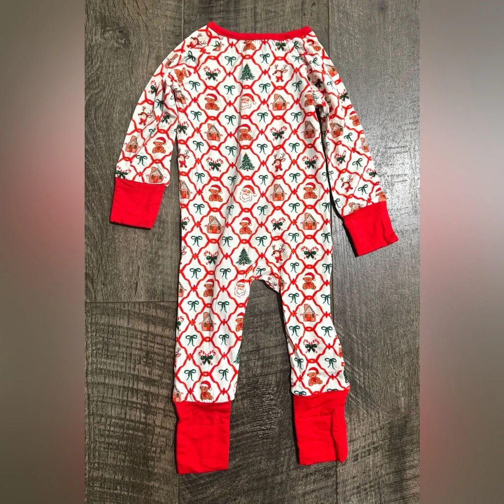 Bamboo Baby Sleepie Zippy Bow Christmas Print 3-6 month Red